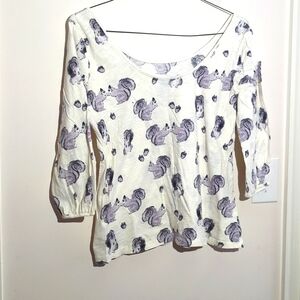 Anthropologie Cute Squirrel Scoop Neck Top